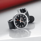 Mondaine 41mm Stop2Go Watch Black Dial Vegan Leather