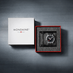 Mondaine 41mm Stop2Go Watch Black Dial Vegan Leather