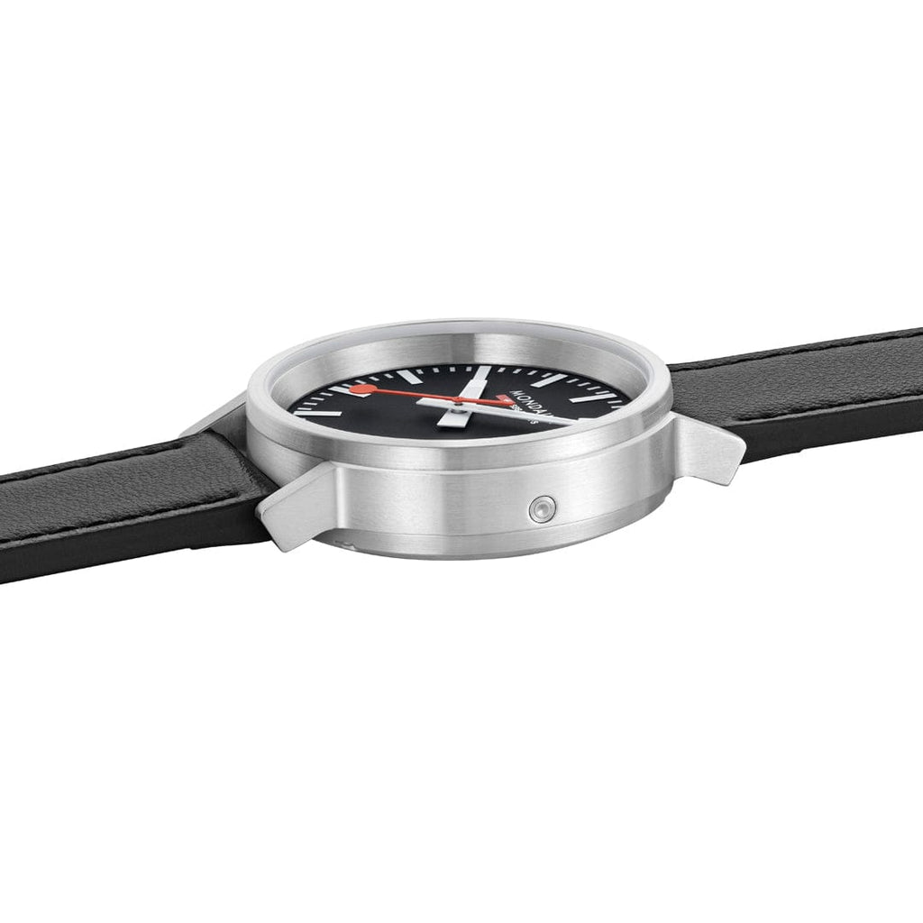 Mondaine 41mm Stop2Go Watch Black Dial Vegan Leather