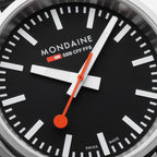 Mondaine 41mm Stop2Go Watch Black Dial Vegan Leather