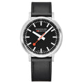 Mondaine 41mm Stop2Go Watch Black Dial Vegan Leather
