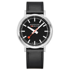 Mondaine 41mm Stop2Go Watch Black Dial Vegan Leather