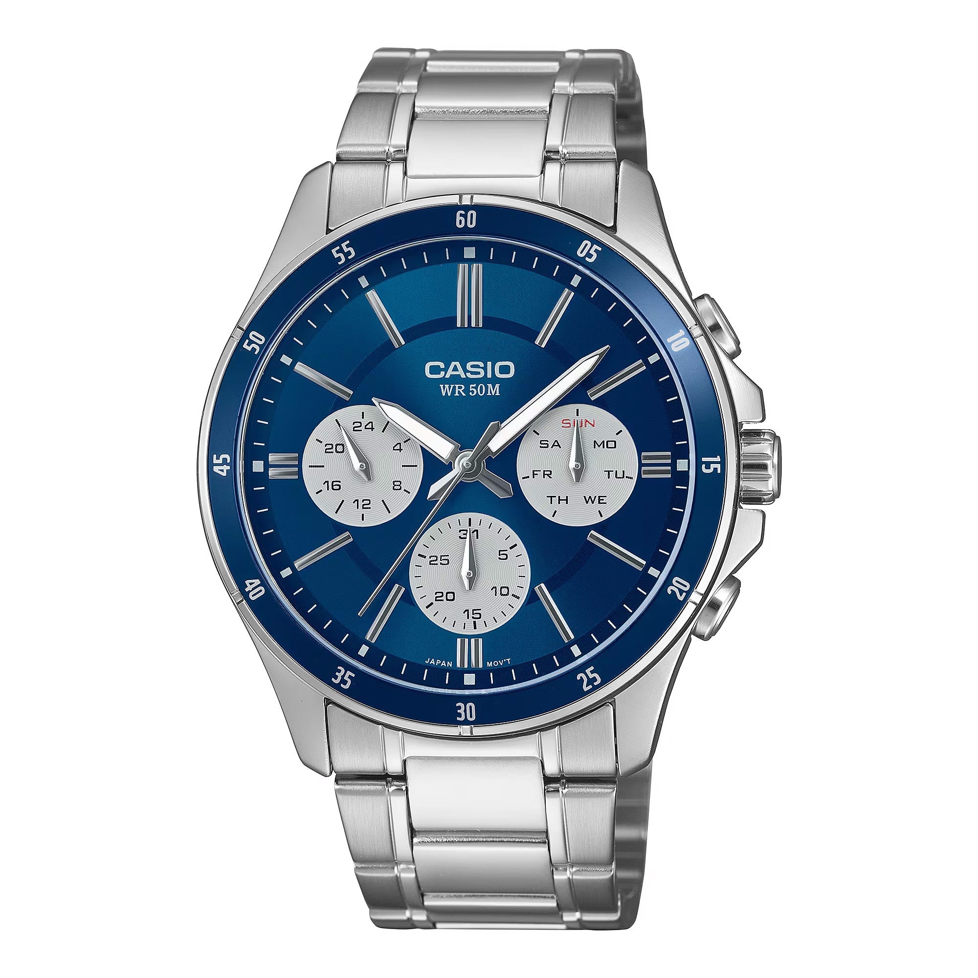Casio Chrono 44mm Silver Men's Blue Analogue Watch