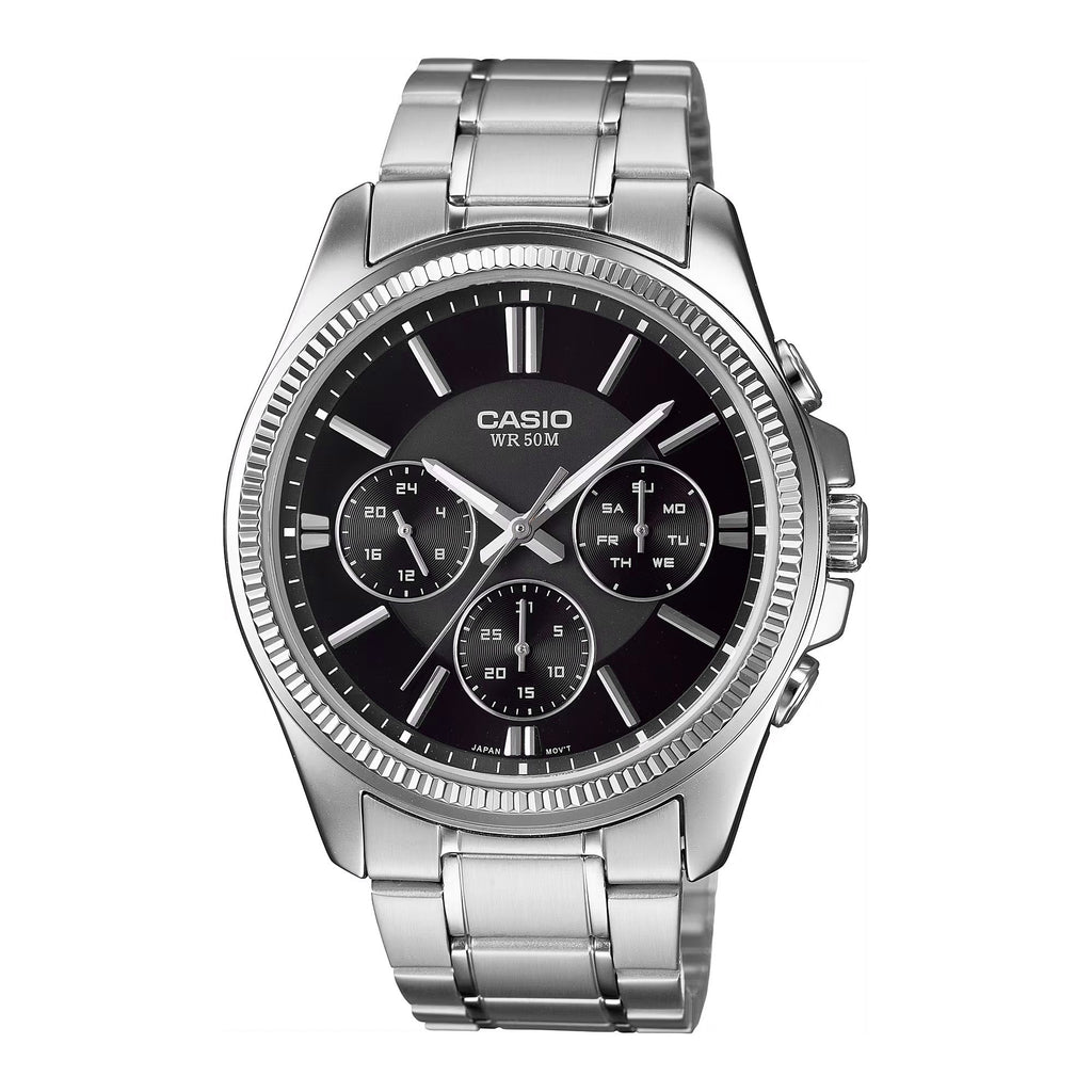 Casio Chrono 42mm Silver Men's Black Analogue Watch