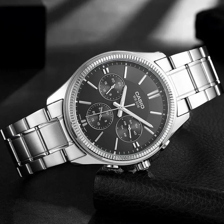 Casio Chrono 42mm Silver Men's Black Analogue Watch