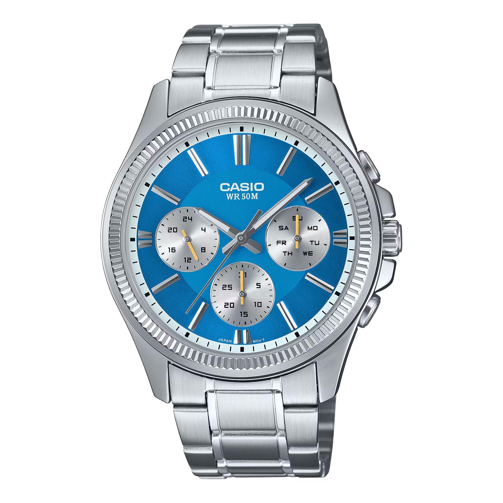 Casio Chrono 42mm Silver Men's Blue Analogue Watch