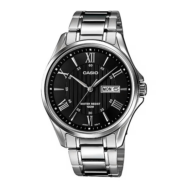 Casio Day Date 41mm Silver Men's Black Analogue Watch
