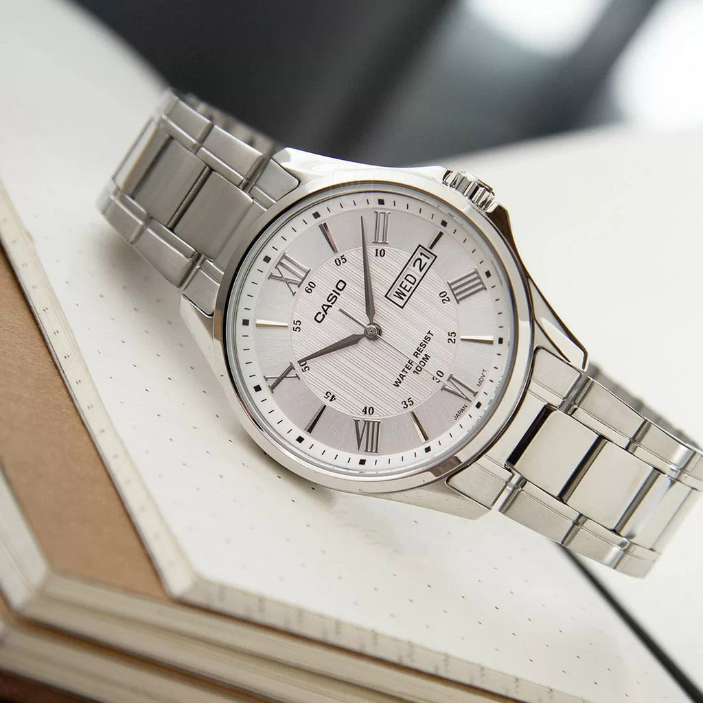 Casio Day Date 41mm Silver Men's White Analogue Watch