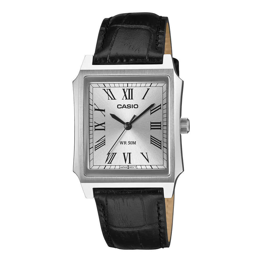 Casio Quartz Watch 32mm Timeless Classic Silver Leather