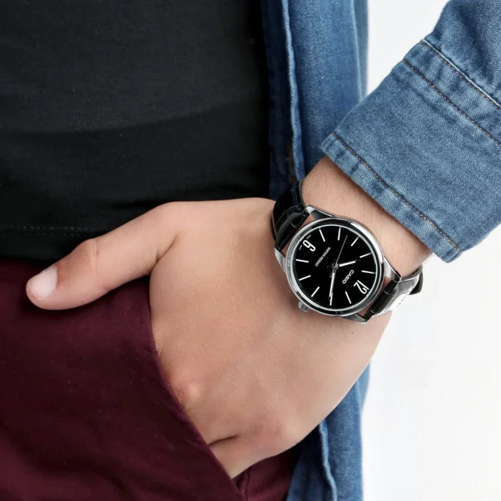 Casio Classic 40mm Silver Men's Black Leather Analogue Watch