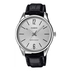 Casio Classic 40mm Silver Men's Black Leather Analogue Silver Watch