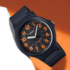 Casio Standard 44mm Black Orange Men's Analogue Watch
