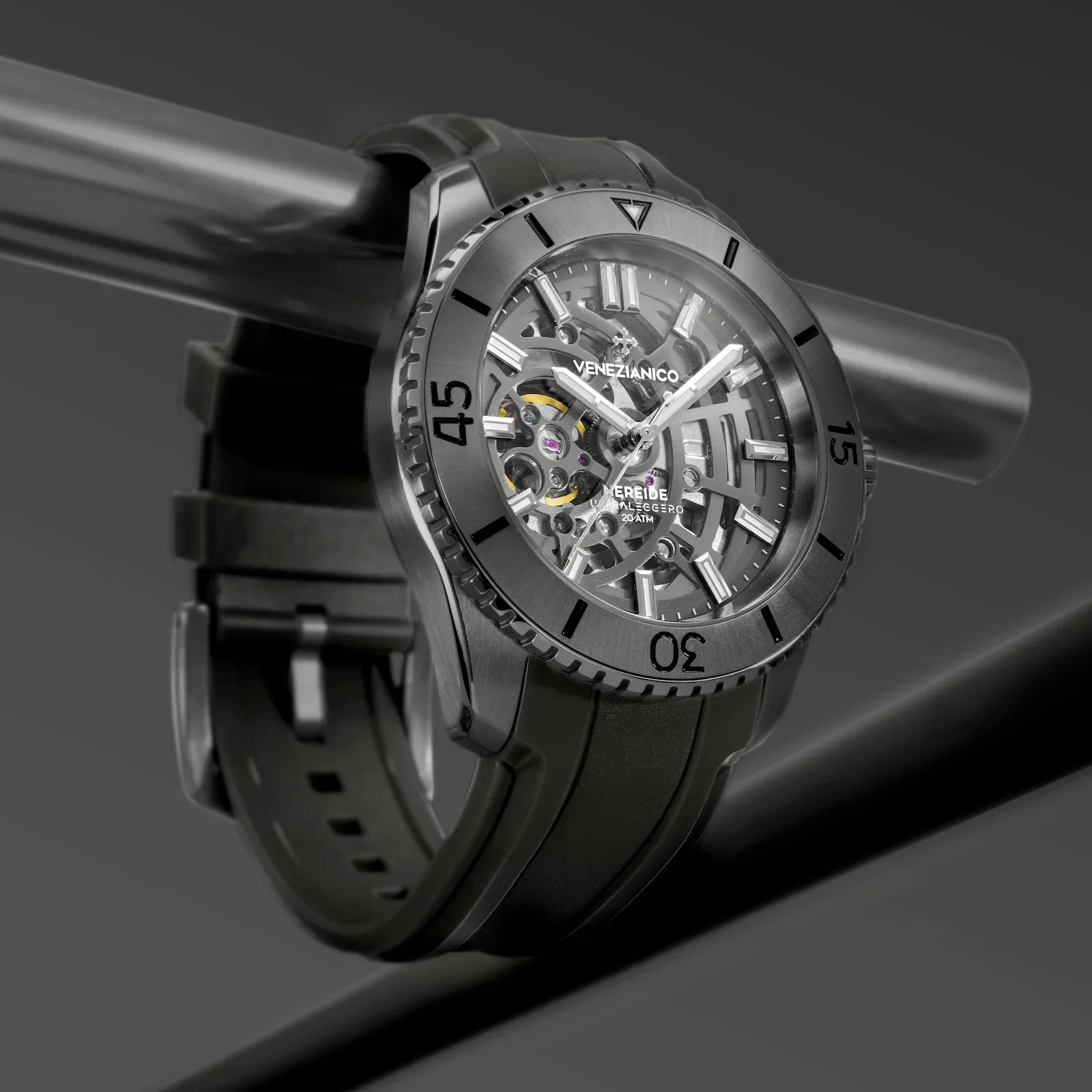 Venezianico Automatic Watch Nereide UltraLeggero 42 Skeleton Black