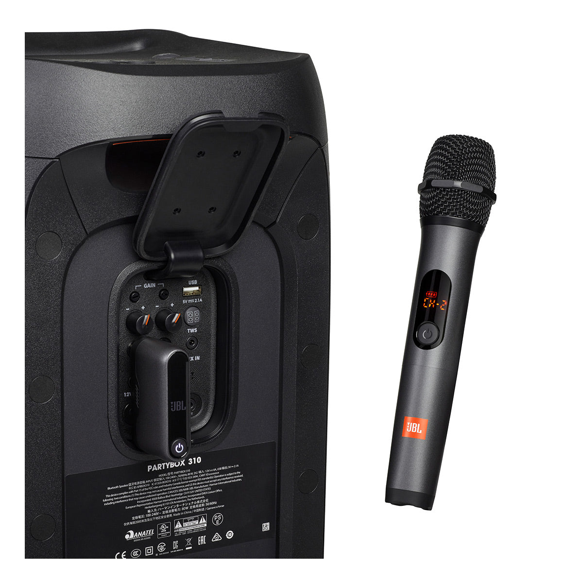 JBL PartyBox Stage 320 Portable Party Speaker with Wireless Two Microphone System (White)