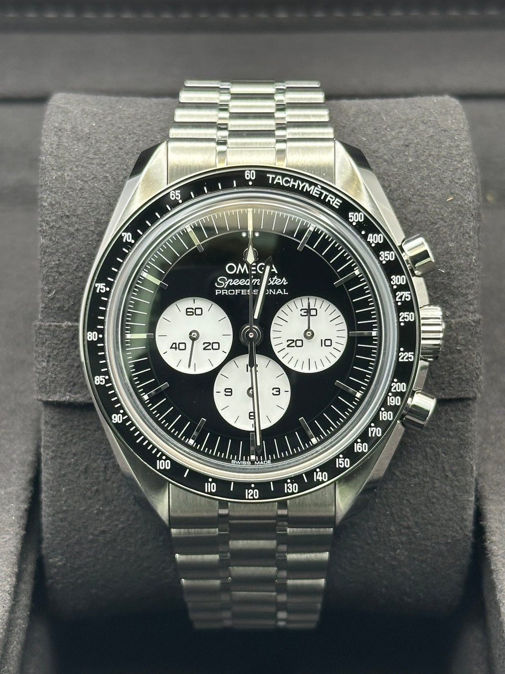 Omega Speedmaster Moon Professional Co-Axial Master Chronometer Chronograph  - 42 mm Steel Case - Reverse Panda Black Dial White Sub Dials - 310.30.42.50.01.004