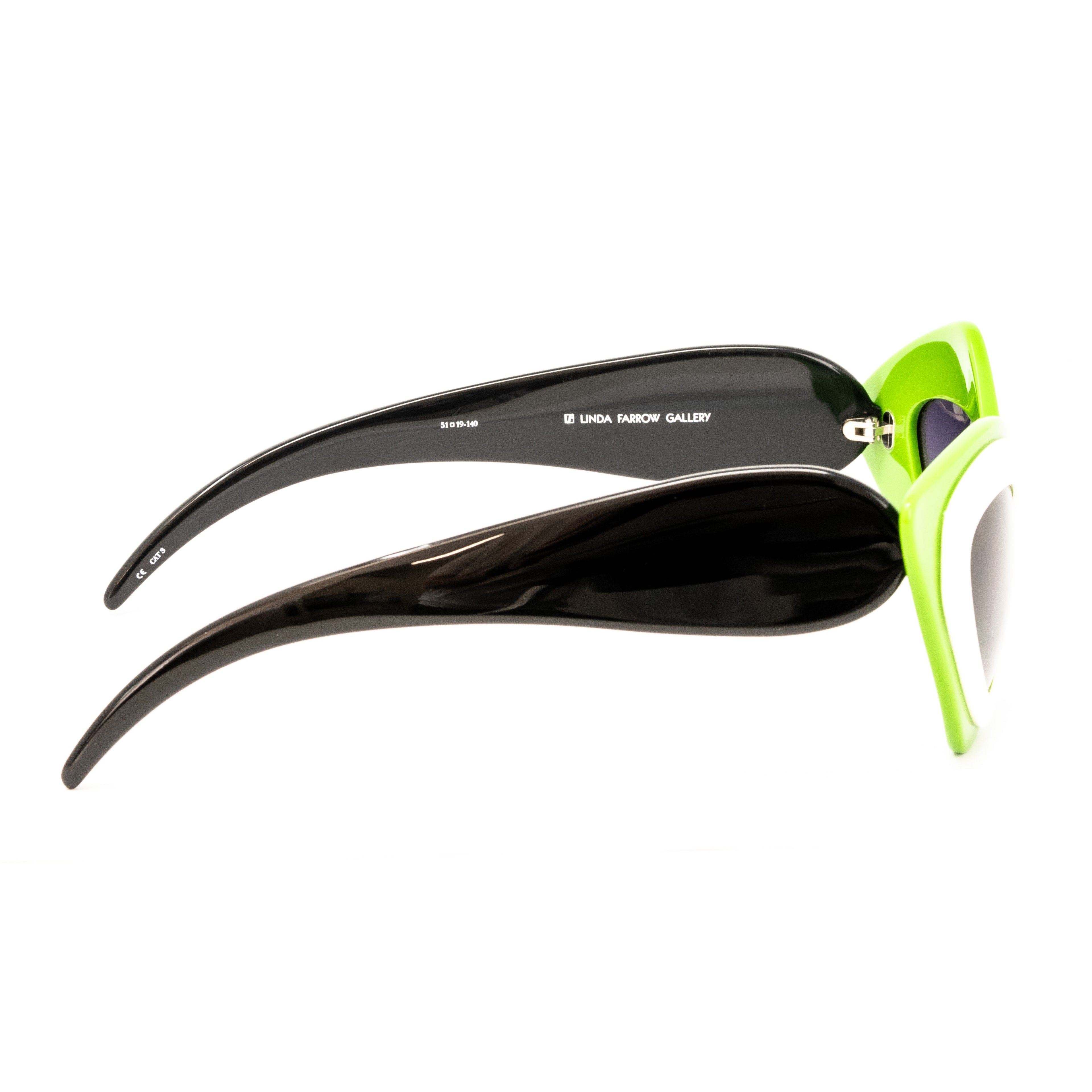 Prabal Gurung x Linda Farrow Cat Eye Pop Art Green White Polarised Sunglasses