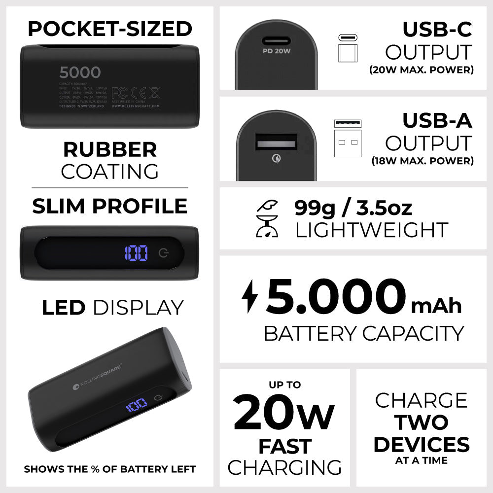 Essential Power Bank - 5,000mAh capacity, on-the-go