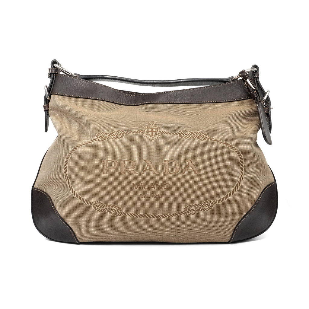 Prada 'Logo Jacquard Canapa Hobo Bag'