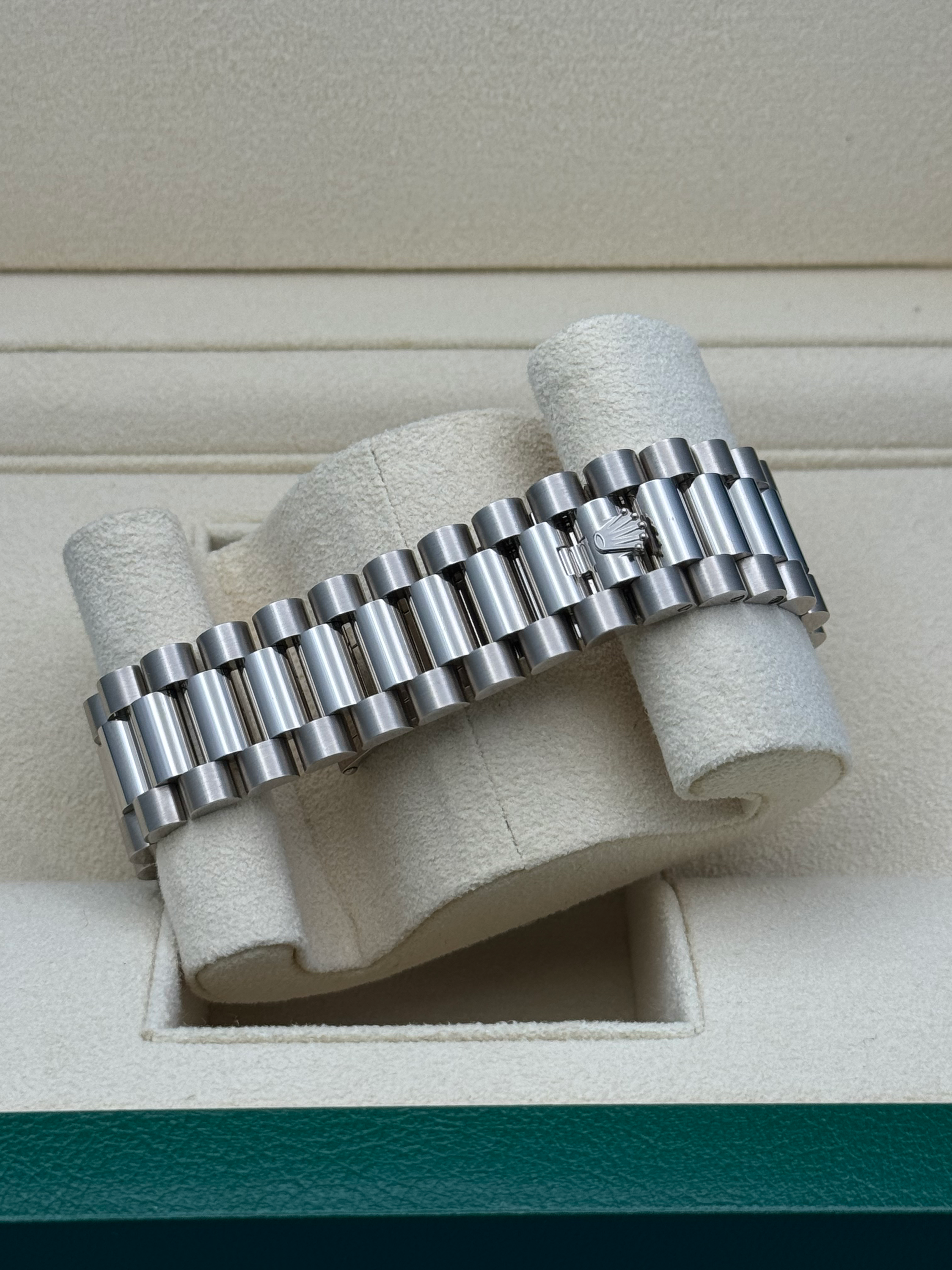Rolex White Gold Day-Date 40  - Olive Green Bevelled Roman Dial - President Bracelet - 228239 ogrp