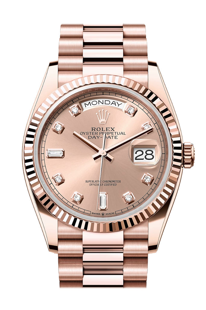 Rolex Day-Date 36 Rose Colour  Dial Fluted Bezel 18K Everose gold President
