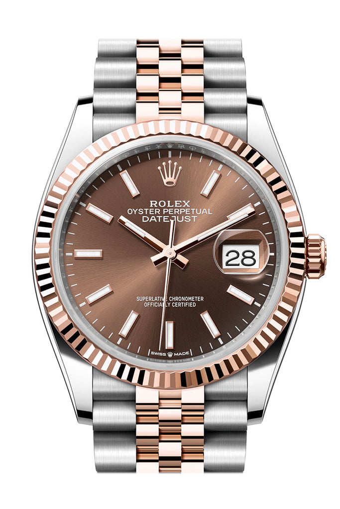 Rolex Datejust 36 Chocolate Dial Fluted Rose Gold Two Tone Jubilee  126231