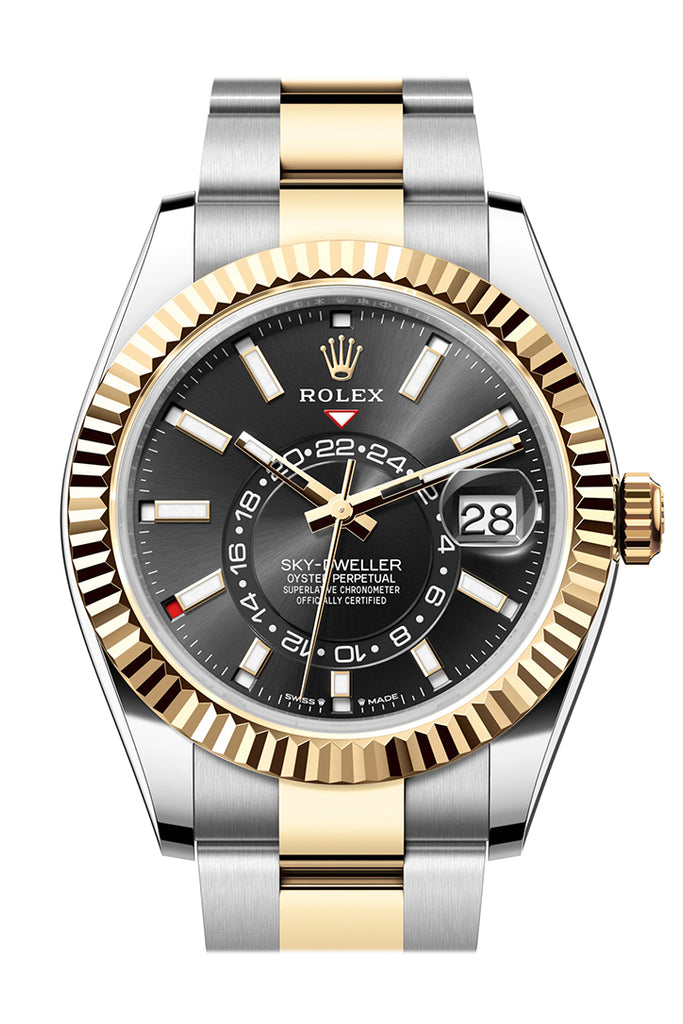 Rolex Sky Dweller 42 Black Dial Yellow Gold Stainless Steel Oyster Mens  336933