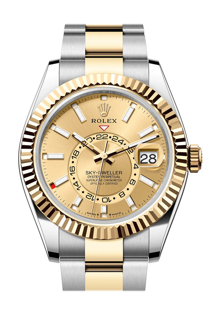 Rolex Sky Dweller 42 Champagne Dial Yellow Gold Stainless Steel Oyster Mens  336933