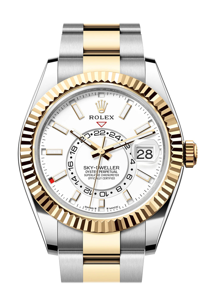 Rolex Sky Dweller 42 White Dial Yellow Gold Stainless Steel Oyster Mens  336933