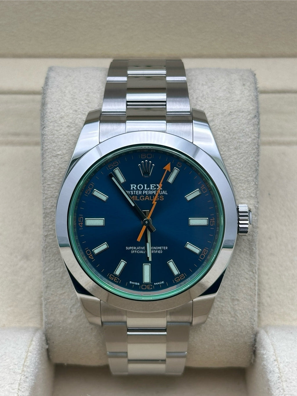 Rolex Steel Milgauss - Smooth Bezel - Blue Dial