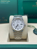 Rolex Land-Dweller 36 White Gold Oystersteel Intense White Honeycomb Motif Dial Fluted Bezel Flat Jubilee Bracelet 127234 - 2025