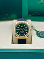 Rolex Sky-Dweller Yellow Gold 42mm Bright Green Dial Fluted Bezel Oysterflex Bracelet - 336238 - 2025