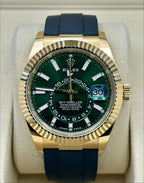 Rolex Sky-Dweller Yellow Gold 42mm Bright Green Dial Fluted Bezel Oysterflex Bracelet - 336238 - 2025