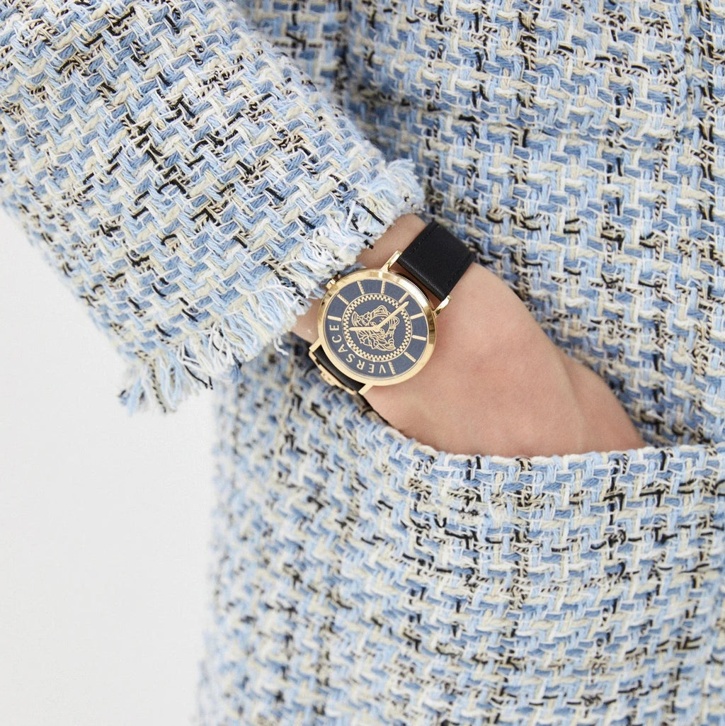 Versace Essential Ladies Black Gold Watch