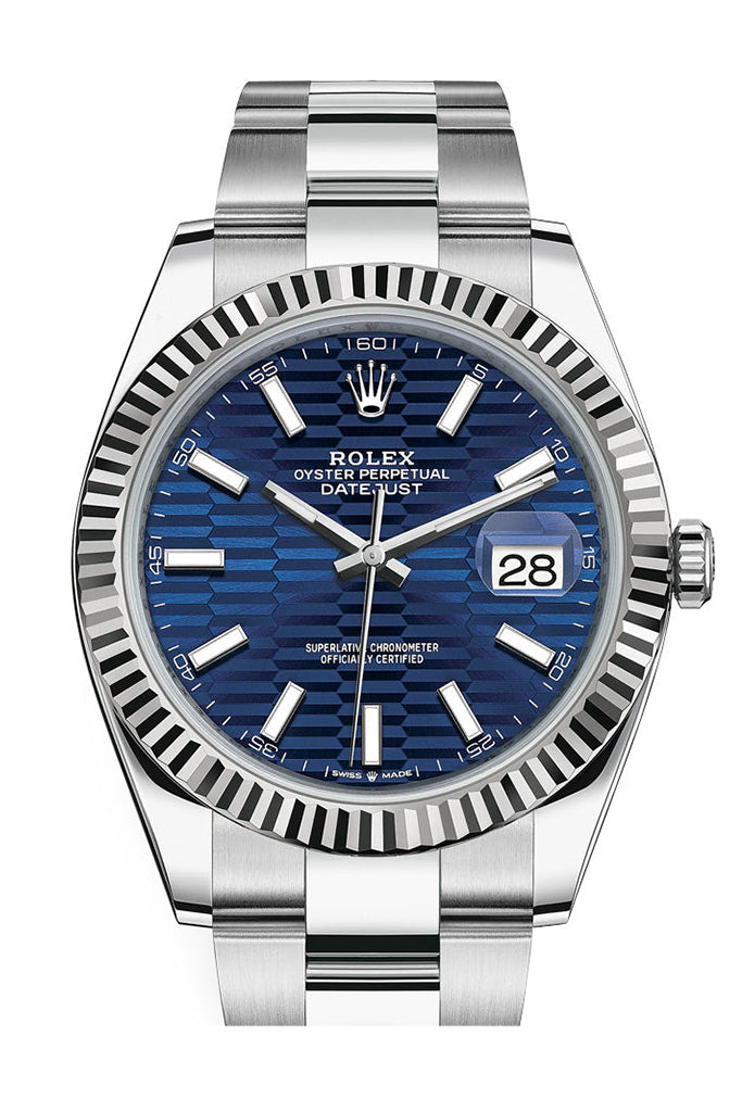 Rolex White Rolesor Datejust 41  - Bright Blue Fluted Motif Index Dial - Oyster Bracelet - 126334 blflmio