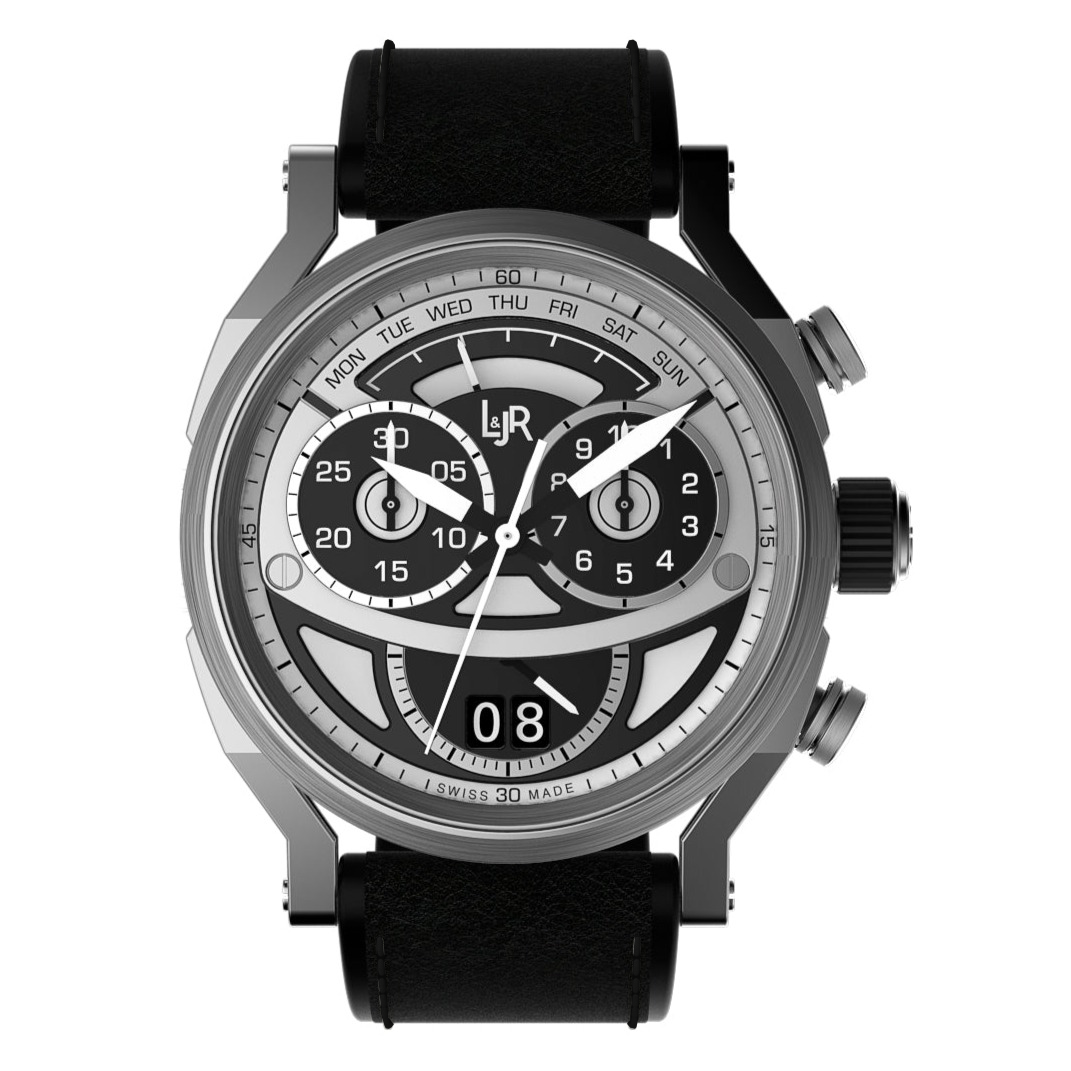 L&JR Men's Chronograph Day Date Black Watch