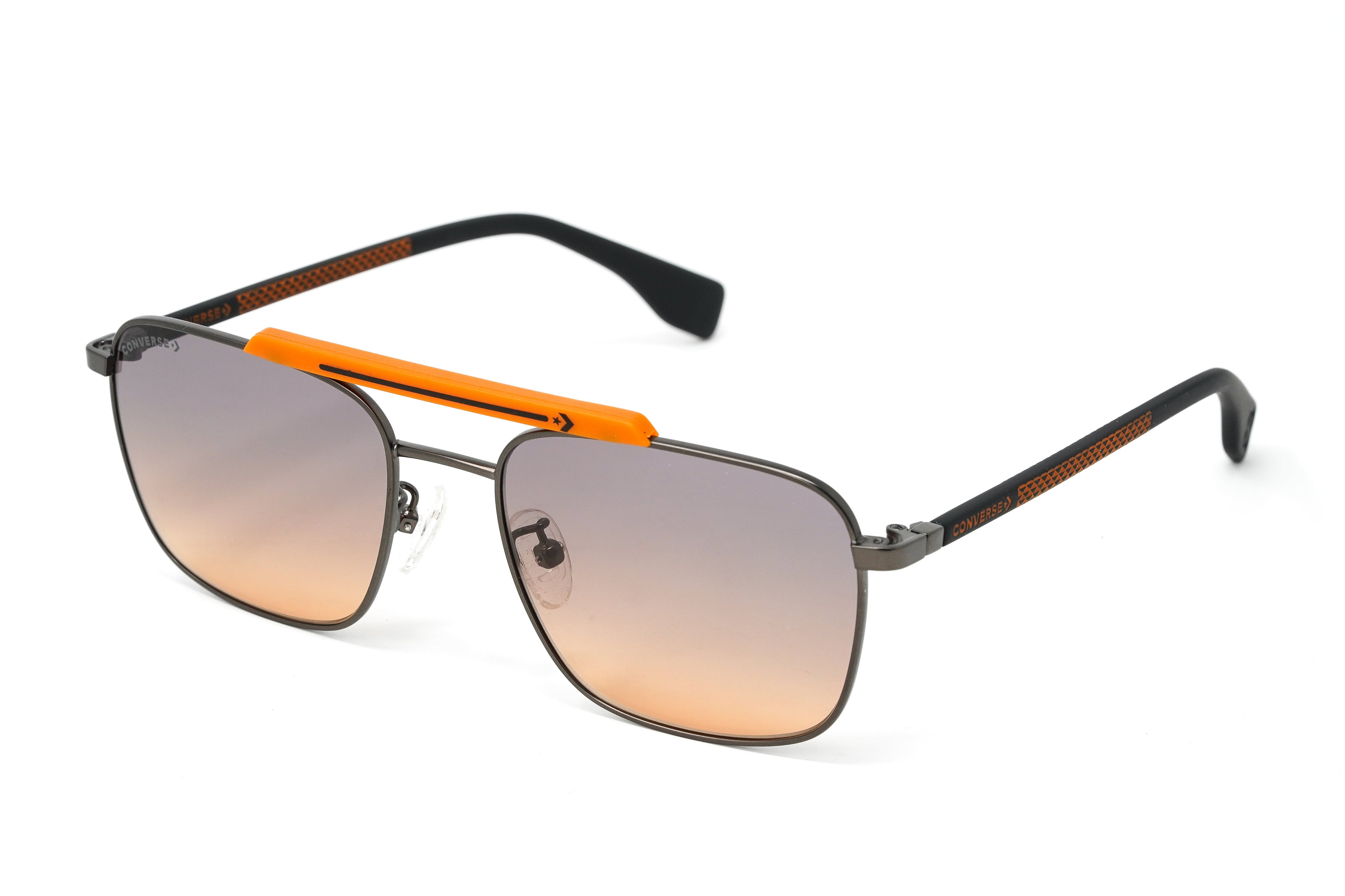 Converse Men's Sunglasses Square Flat Top Matte Grey and Orange
