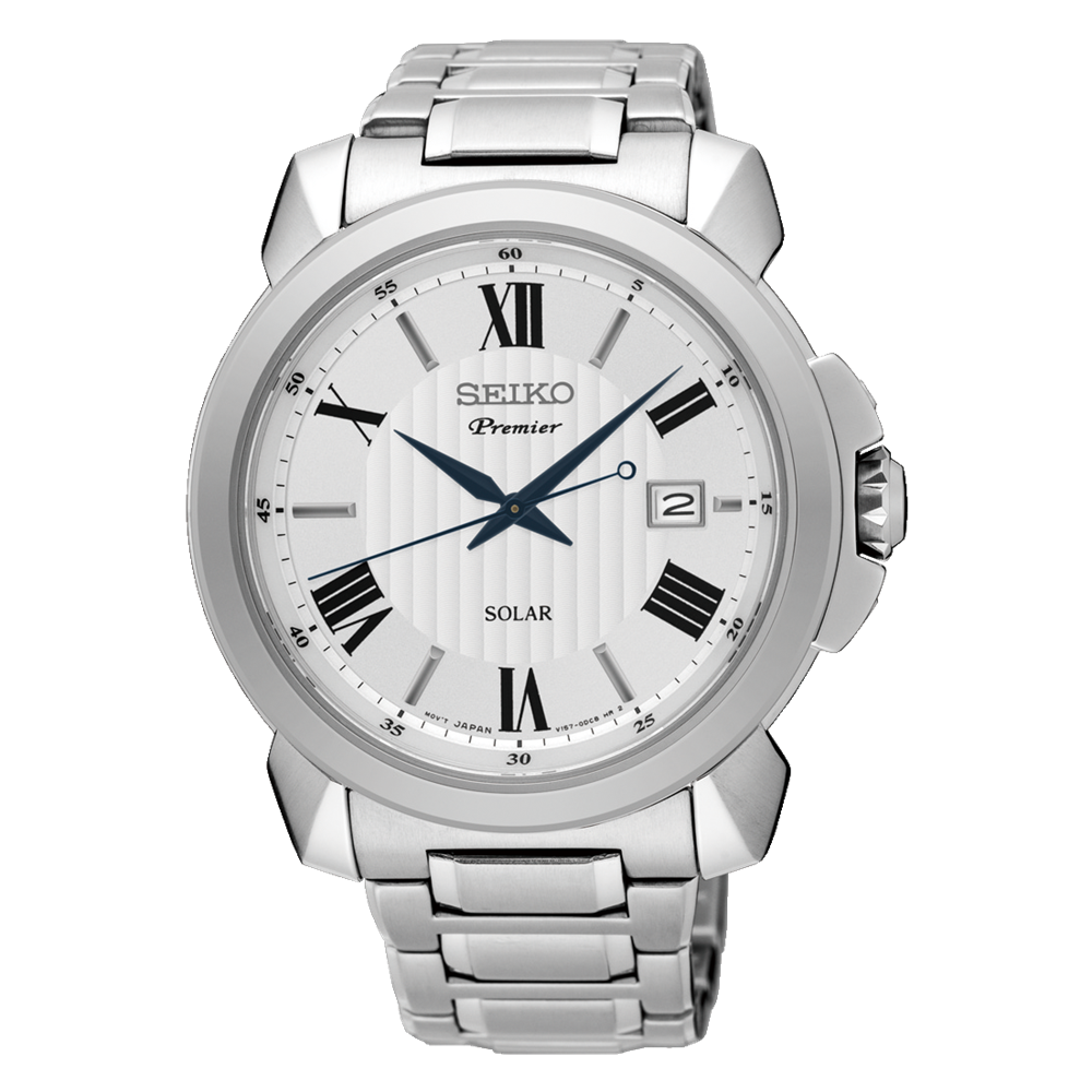 Seiko Premier Solar White Silver Men's Watch
