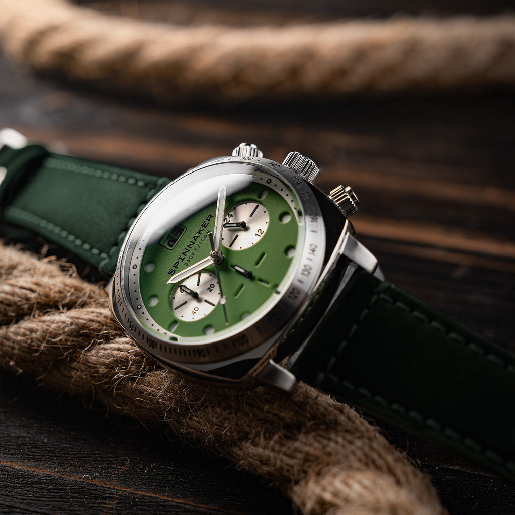 Spinnaker Hull Green Chronograph Men’s Watch with Leather Strap
