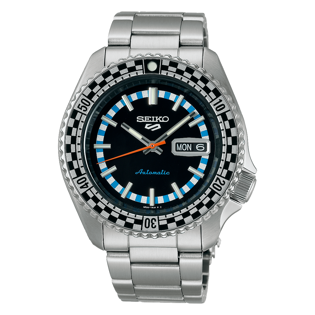 Seiko Men's Watch 5 Sports Black White Checker Flag