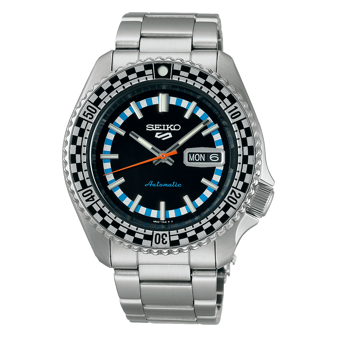 Seiko Men's Watch 5 Sports Black White Checker Flag