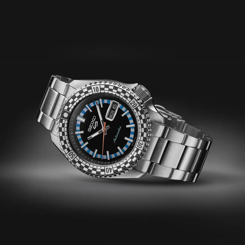 Seiko Men's Watch 5 Sports Black White Checker Flag