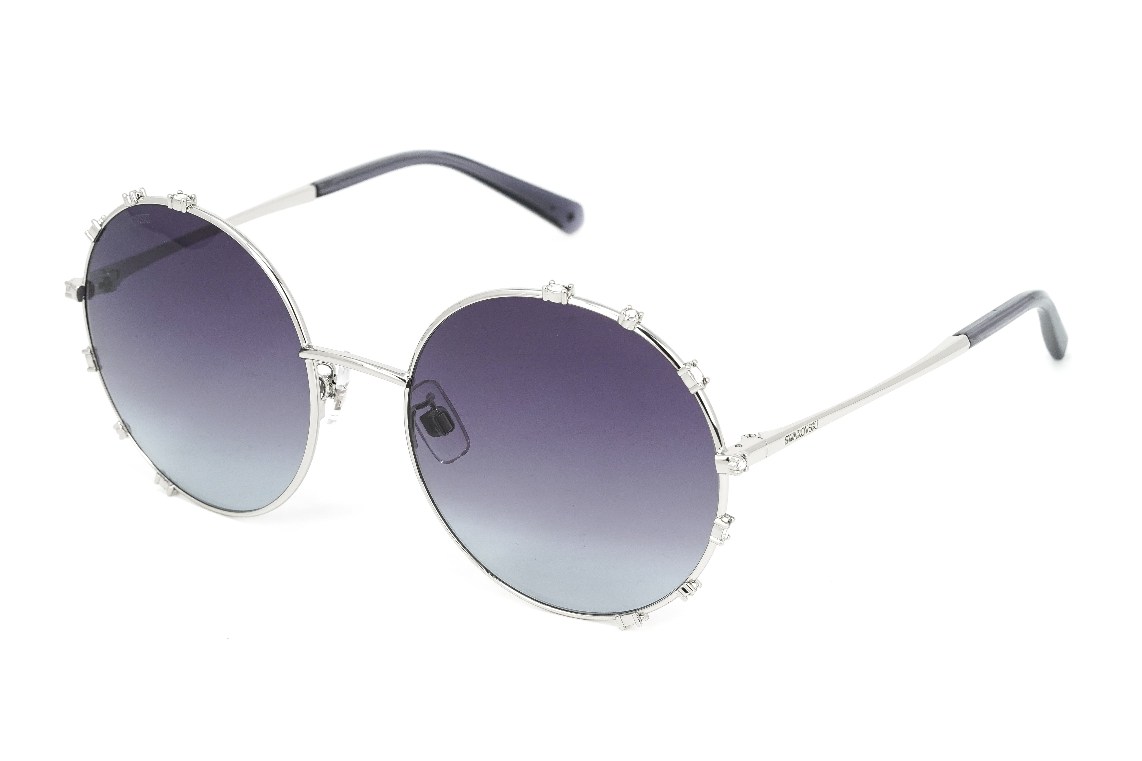 Swarovski Women's Sunglasses Round Silver Gradient Grey