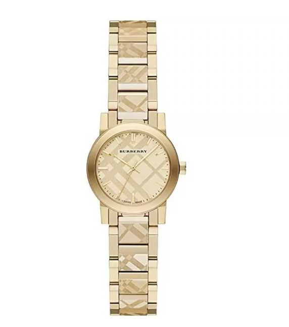 Burberry Ladies Watch The City 26mm Engraved Check Gold