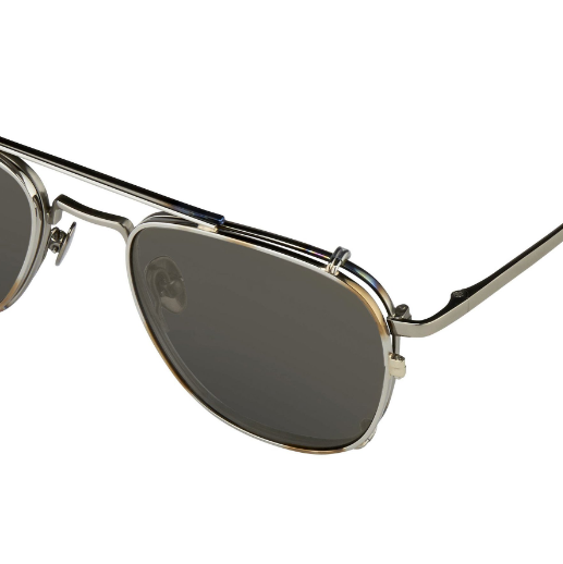 Kris Van Assche Sunglasses Titanium Rectangular Burnt Silver Gold Clip On with Silver Mirror Lenses