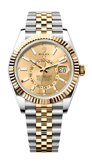 Rolex Sky Dweller 42 Champagne Dial Yellow Gold Stainless Steel Jubilee Bracelet Mens  336933