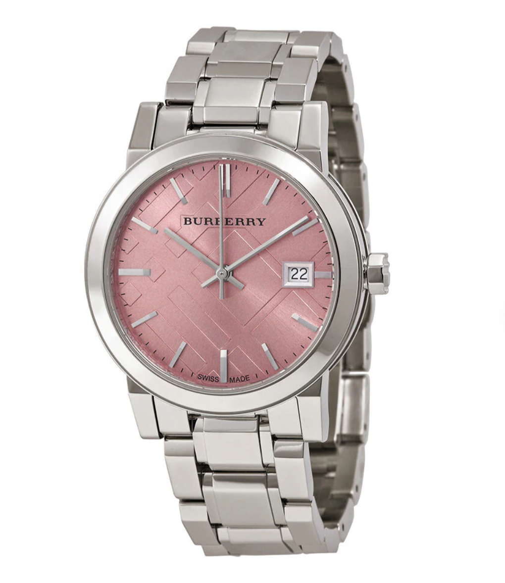 Burberry Ladies Watch Check Stamped 34mm Pink