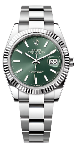 Rolex Steel and White Gold Rolesor Datejust 41  - Mint Green Index Dial - Oyster Bracelet - 126334