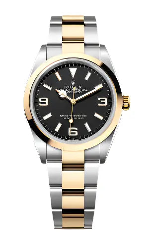 Rolex Two Tone Oyster Perpetual Explorer - Black Dial - Oyster Steel and Yellow Gold Bracelet - 124273