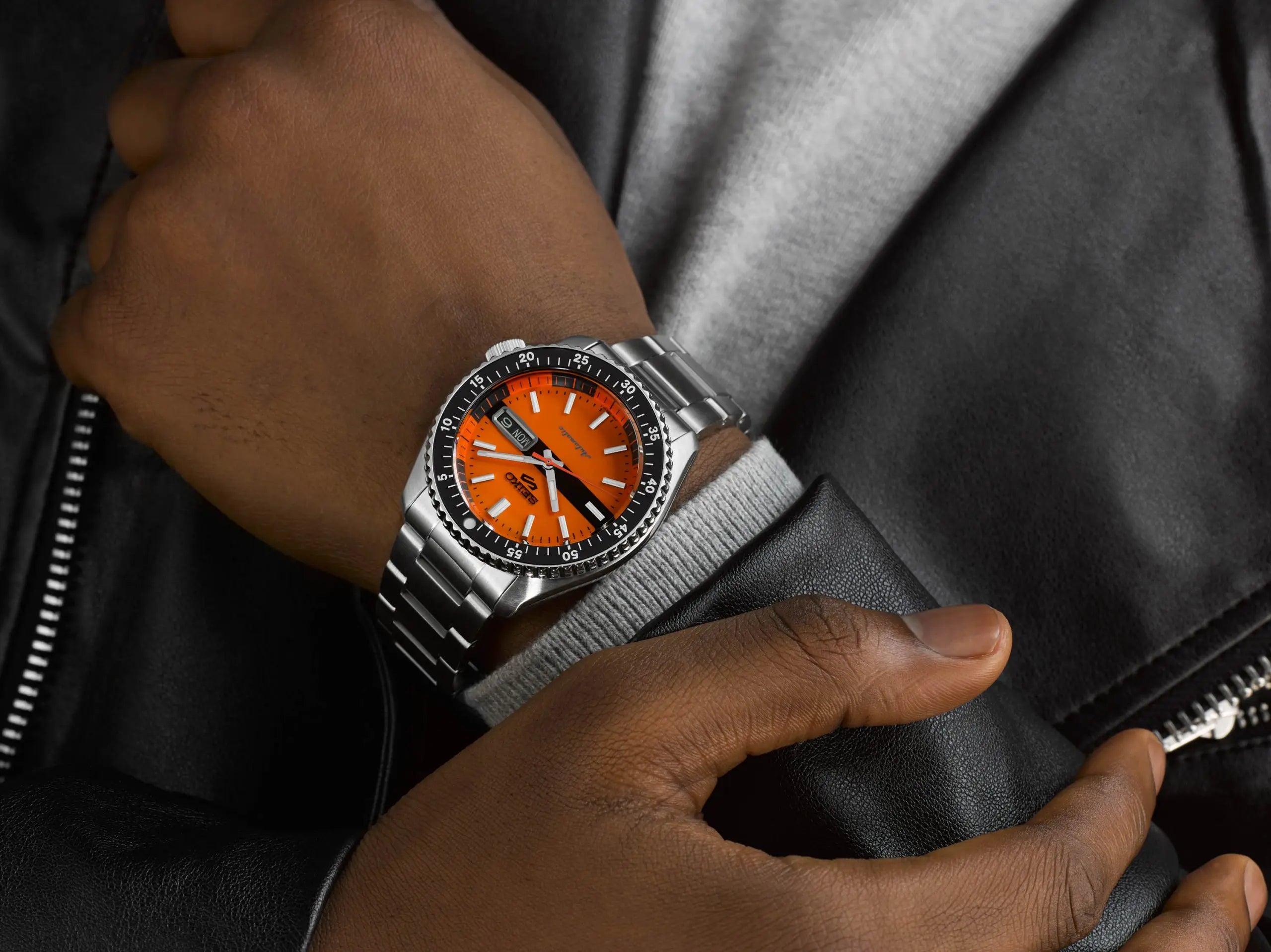 Seiko 5 Sports Men's Orange Silver Watch