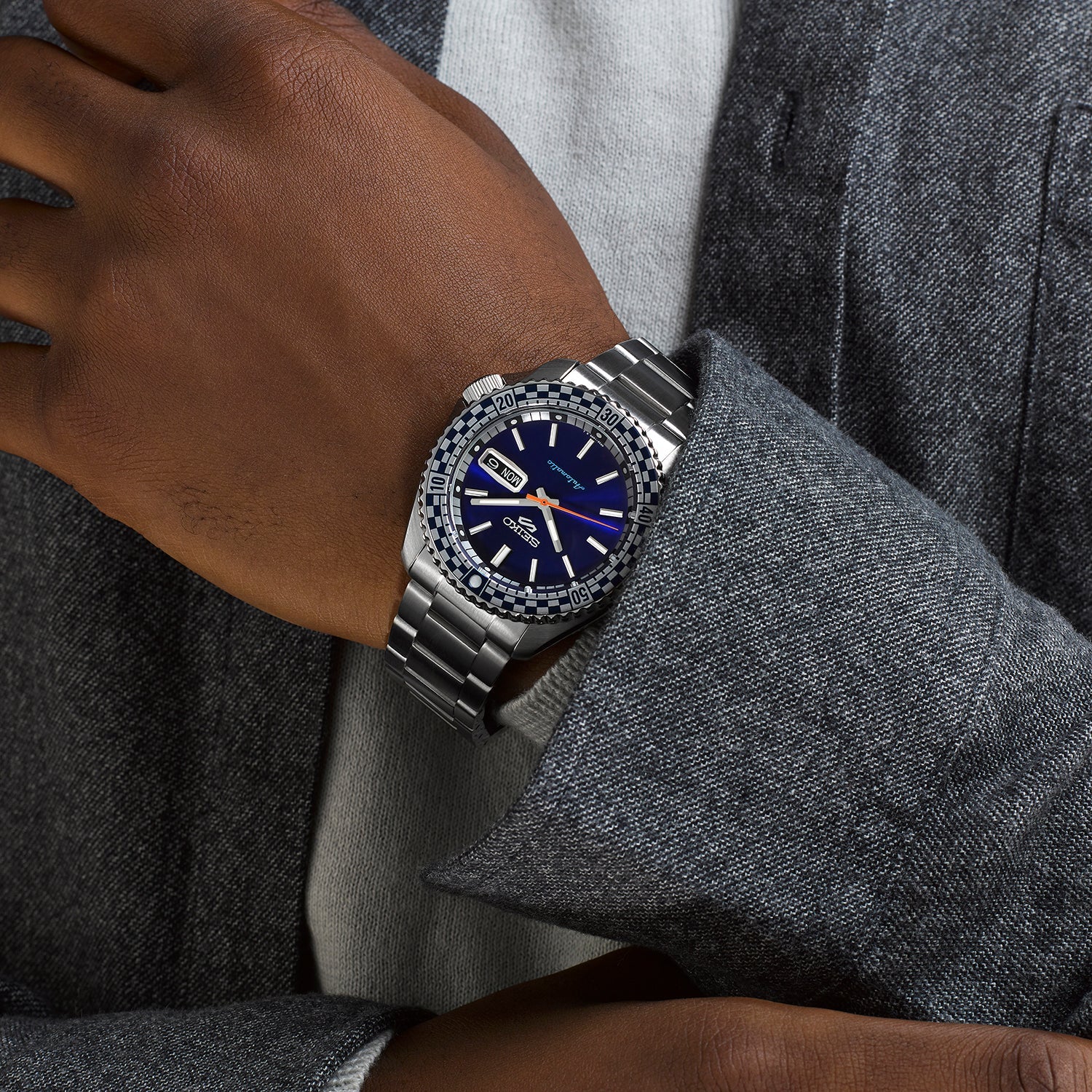 Seiko 5 Sports Men's Petrol Blue Checker Flag Special Edition